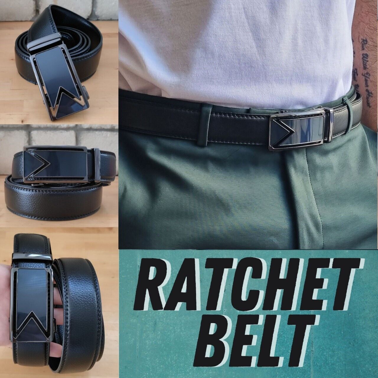 🌟Cinto masculino de couro com fivela deslizante - O Retalho