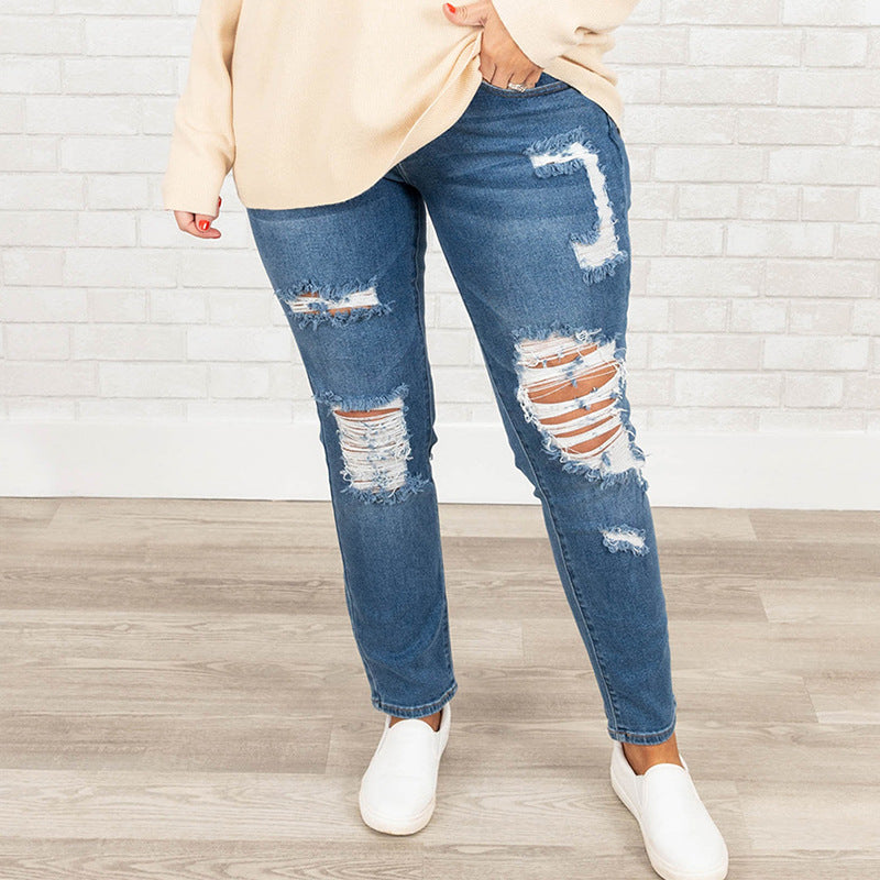 Women's Summer Plus Size Worn Fashion Jeans Women - O Retalho
