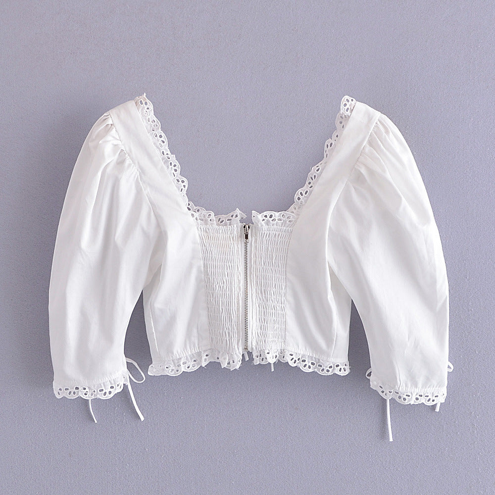 Blusa de Manga Curta com Gola Quadrada - O Retalho