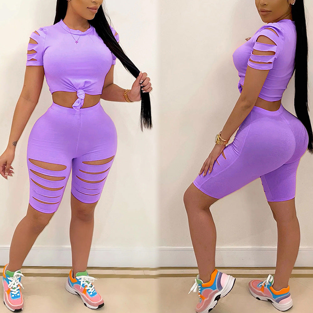 Conjunto Esportivo Casual Fashion com Detalhes Desfiados para Mulheres - O Retalho