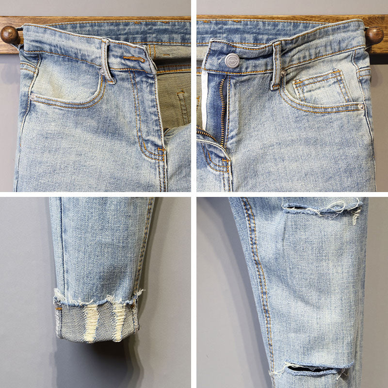 Calça Jeans Slim Retro Azul Claro - Estilo Vintage com Toque Moderno - O Retalho