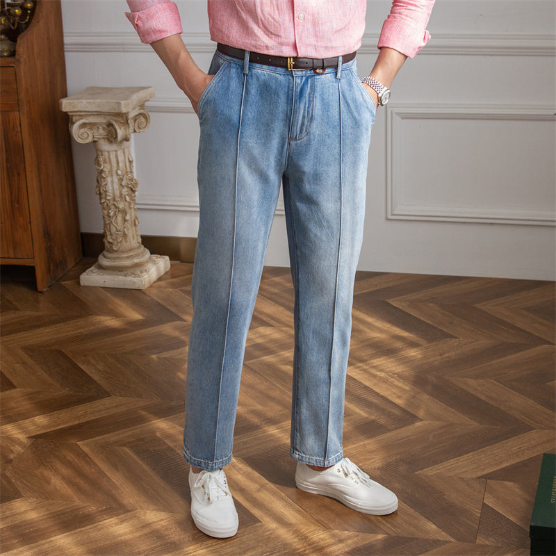 Calças de lounge vintage em denim fino e respirável com pernas retas - O Retalho