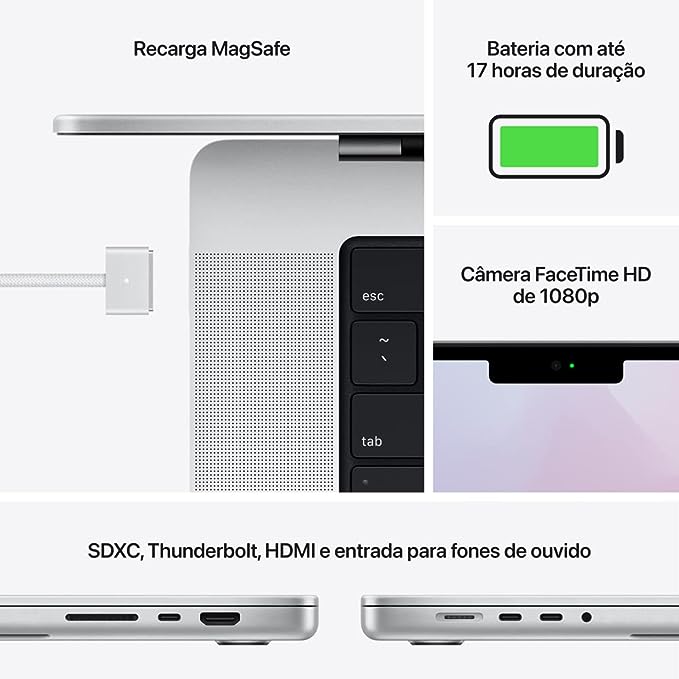 MacBook Pro de 14 polegadas-Apple notebook: (Processador M1 Pro, 8-core CPU, 14-core GPU, 16 GB RAM, 512 GB SSD) - Prateado - O Retalho