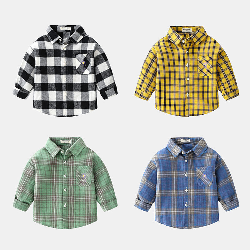 🤩Camisa xadrez de manga comprida para meninos - O Retalho