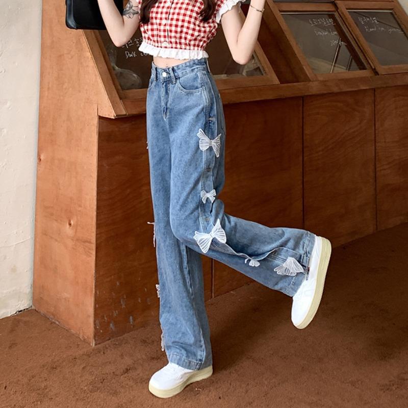 Calça Jeans Reta Solta com Laço na Cintura Alta - O Retalho