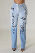 Calças Jeans com estampa de Cintura Alta Feminino - O Retalho