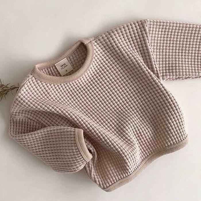 Camiseta solta com waffle simples para crianças - O Retalho