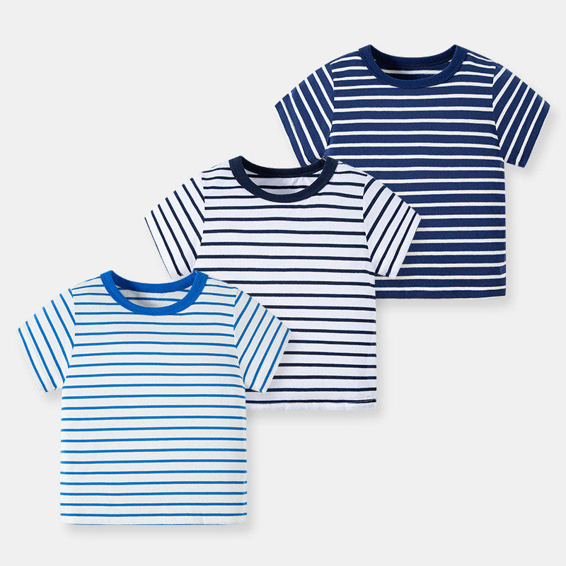 Camiseta listrada de manga curta casuais para menino - O Retalho