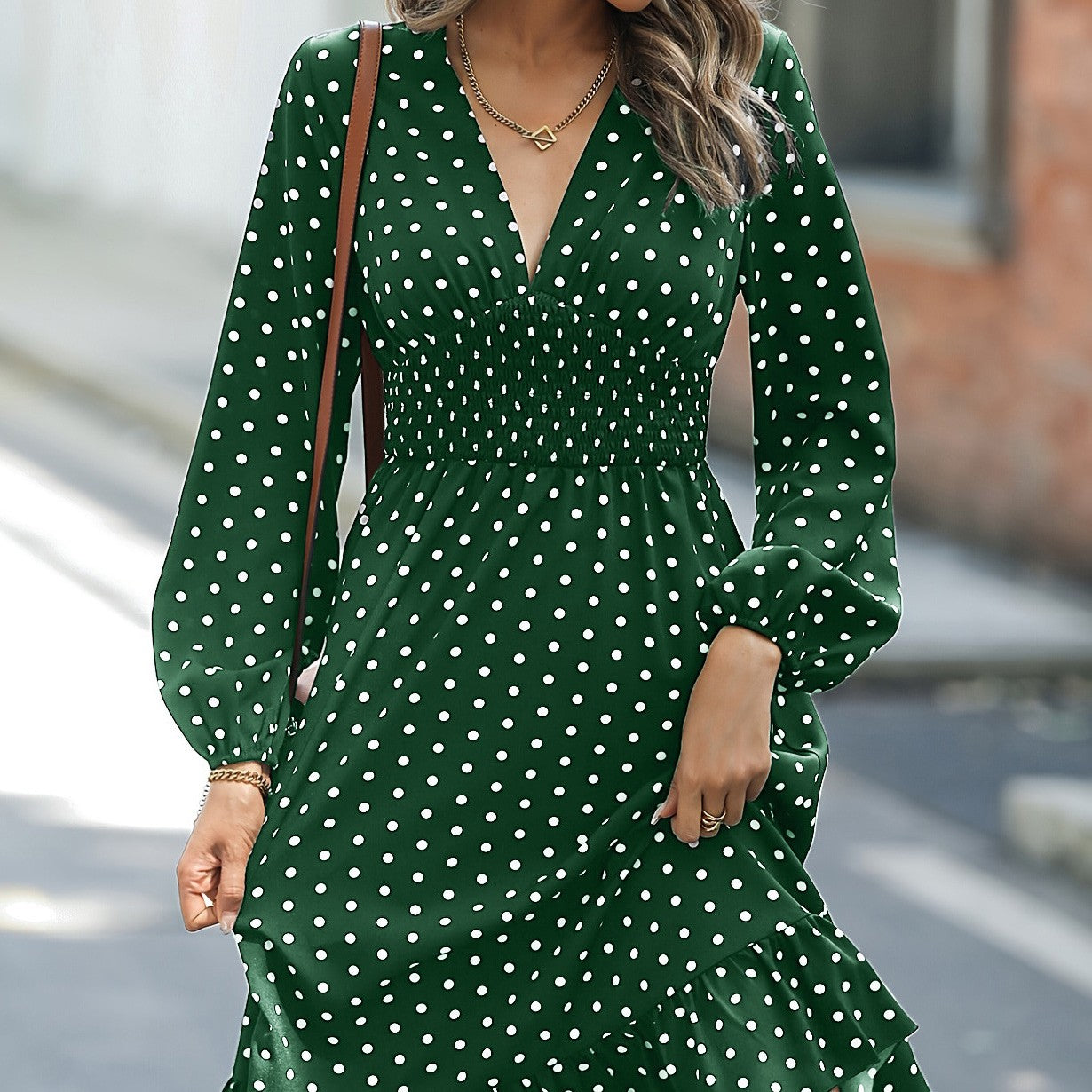 Vestido de Manga Longa com Bolinhas - O Retalho