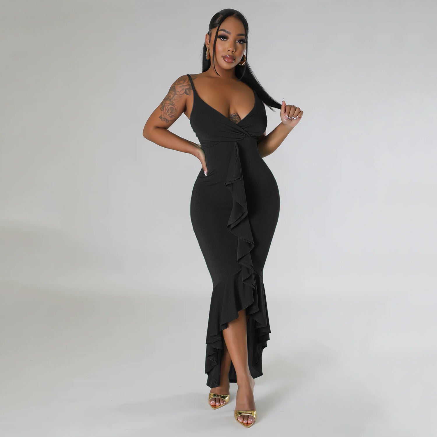 Vestido Irregular com Alças em V e Franjas para Mulheres. - O Retalho