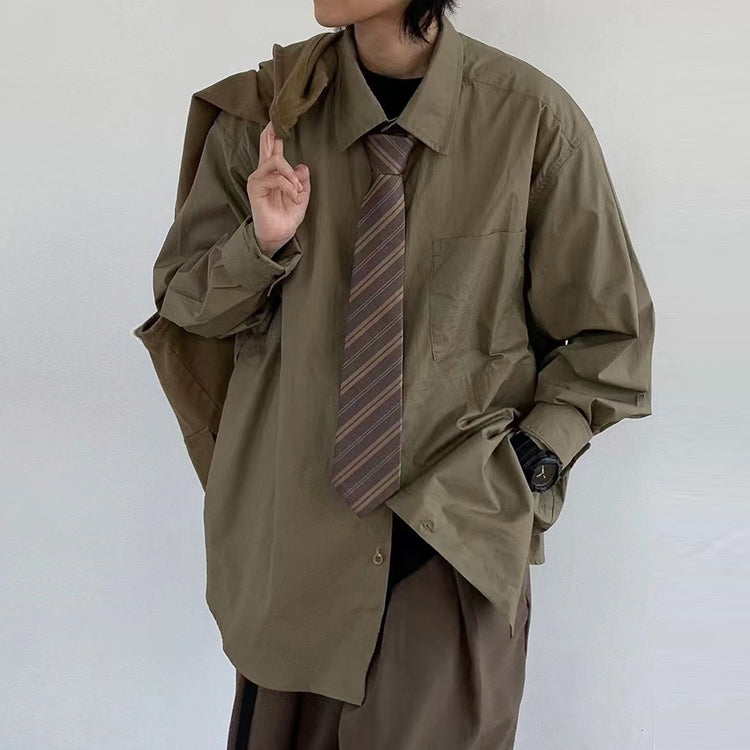 Long Sleeved Shirt Youth Solid Color Versatile Loose Fitting - O Retalho