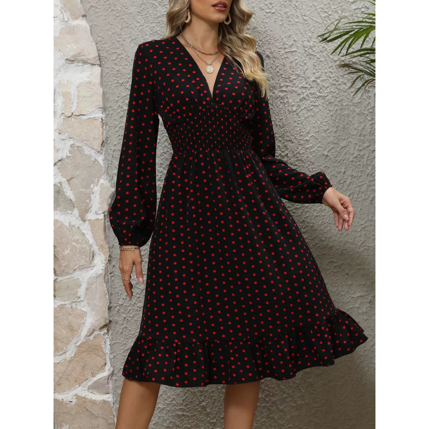 Vestido de Manga Longa com Bolinhas - O Retalho