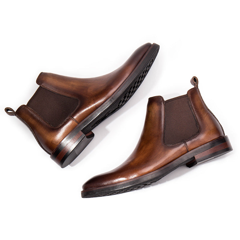 Sapatos masculinos de couro marrom com elástico nas laterais - O Retalho