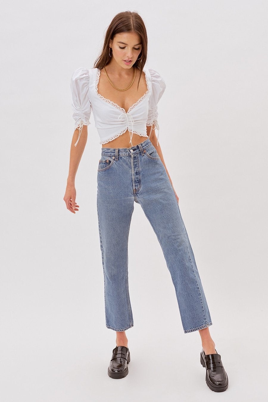 Blusa de Manga Curta com Gola Quadrada - O Retalho