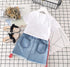 Roupas infantis para meninas camiseta branca, saia jeans - O Retalho