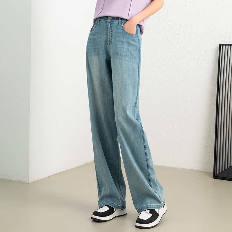 Calças jeans largas retas vintage azul para mulheres. - O Retalho