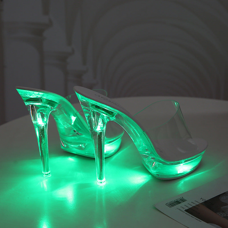High Heel Luminous Fashionable Women Slippers - O Retalho