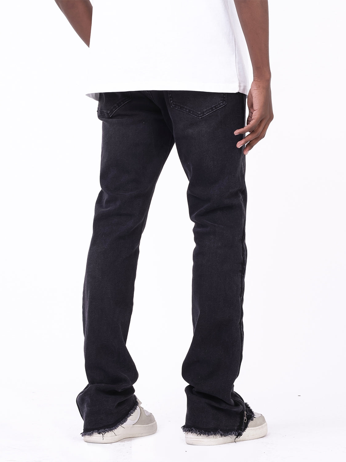Calças Jeans com Design de Zíper na Lateral e Borda Crua Retilínea - O Retalho