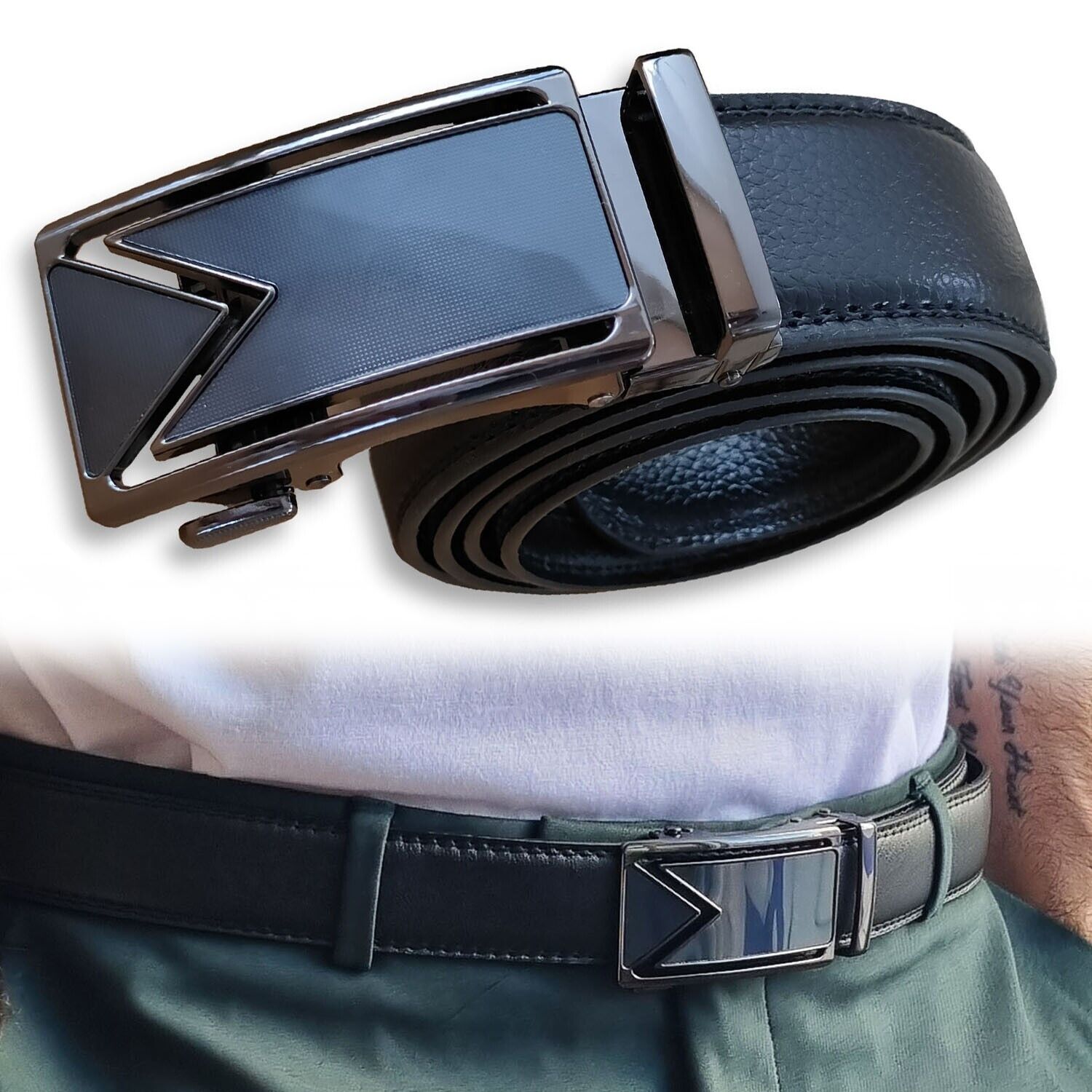 🌟Cinto masculino de couro com fivela deslizante - O Retalho