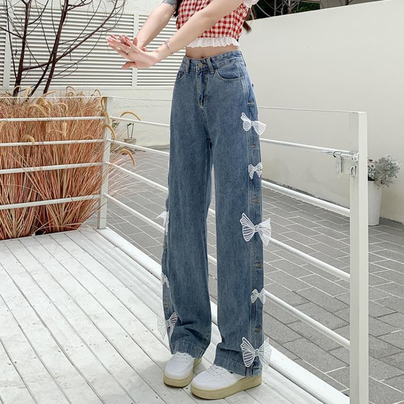 Calça Jeans Reta Solta com Laço na Cintura Alta - O Retalho