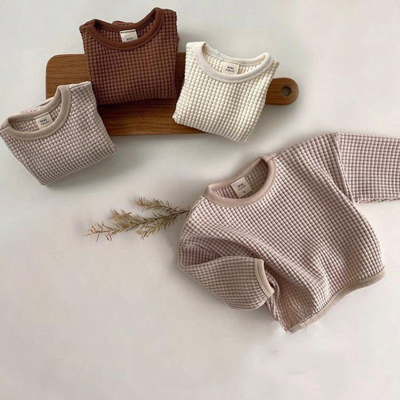 Camiseta solta com waffle simples para crianças - O Retalho