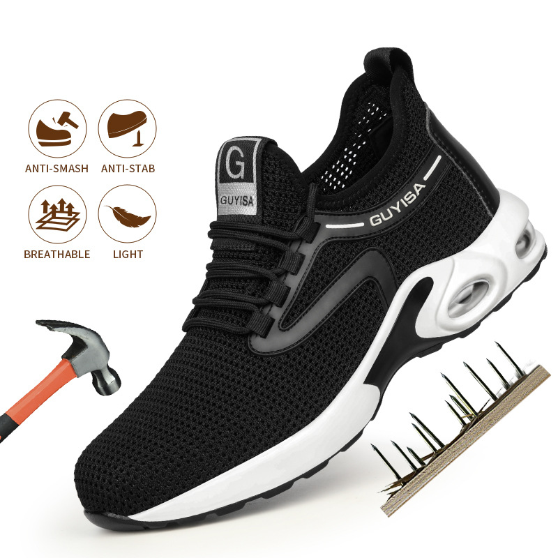 Tênis preto masculino, calçado de segurança leve e respirável para academia, viagem, trabalho, tênis casual de corrida - O Retalho