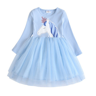vestidos elegantes para meninas com desenho de unicórnio - O Retalho