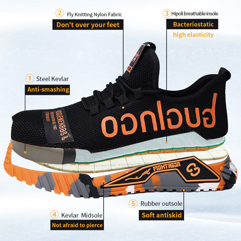 Sapatos de trabalho com biqueira de aço indestrutível para homens com estampa de letras - O Retalho