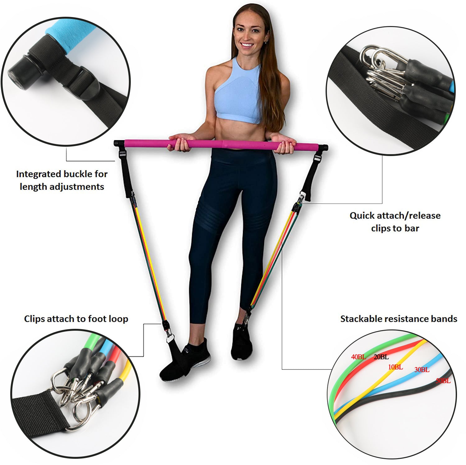 Fitness yoga pilates barra portátil acessórios de ginásio, esporte elástico musculação faixas resistência para treinador em casa - O Retalho