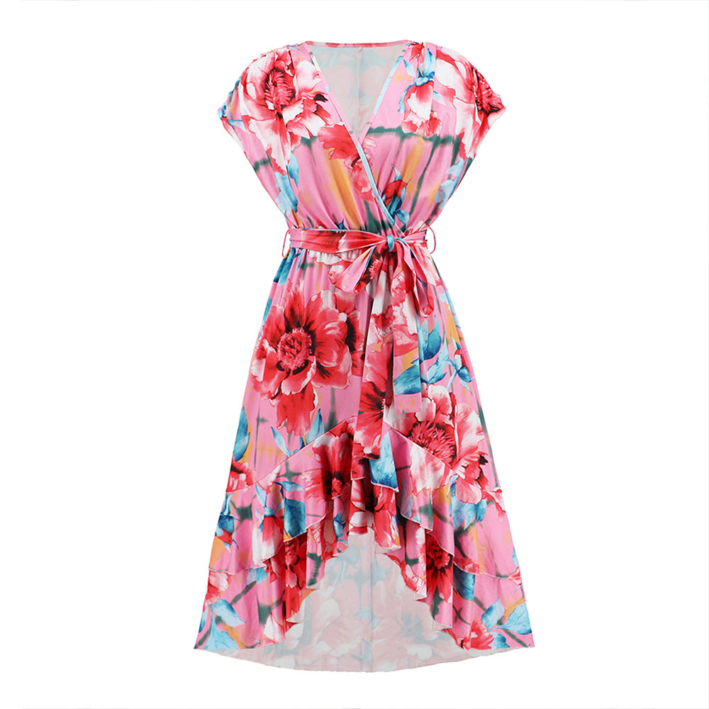 Vestido estampado com mangas curtas e decote em V - O Retalho