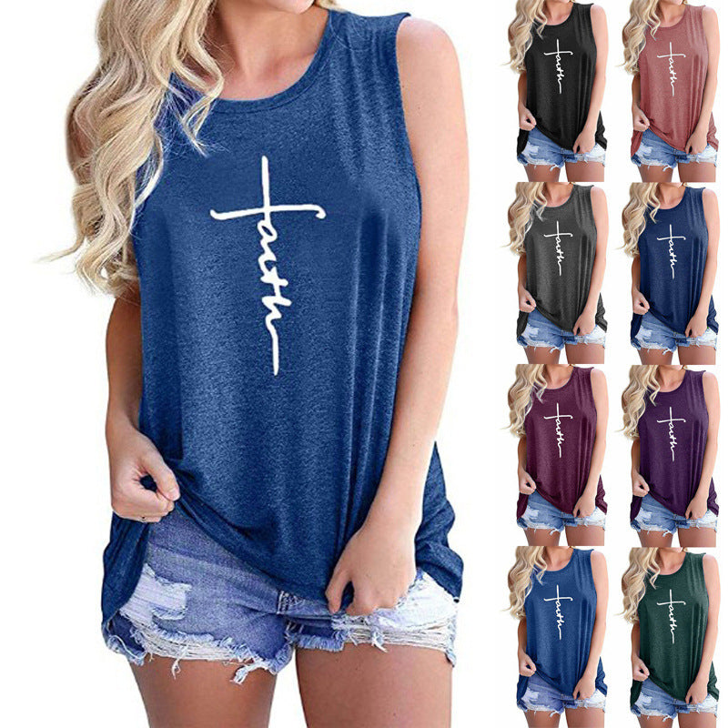 Women's Vest Letter Print Crew Neck Casual Sleeveless Vest - O Retalho