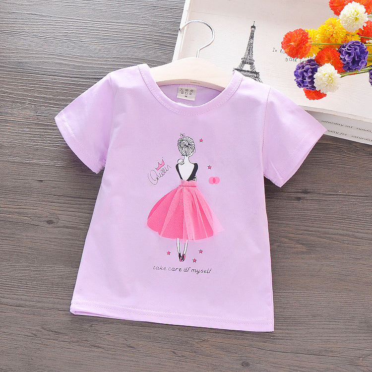 camiseta de algodão para meninas com desenhos animados - O Retalho