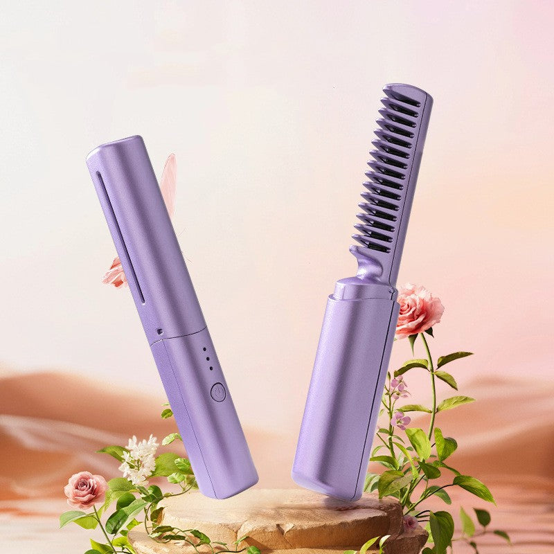 Professional Wireless Hair Straightener Curler Comb Fast Heating Negative Ion Straightening Curling Brush Hair Styling Tools - O Retalho