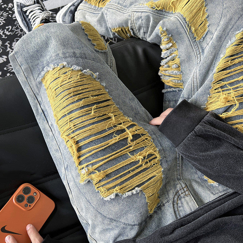 Calças Jeans Rasgadas para Homens com Bordado - O Retalho