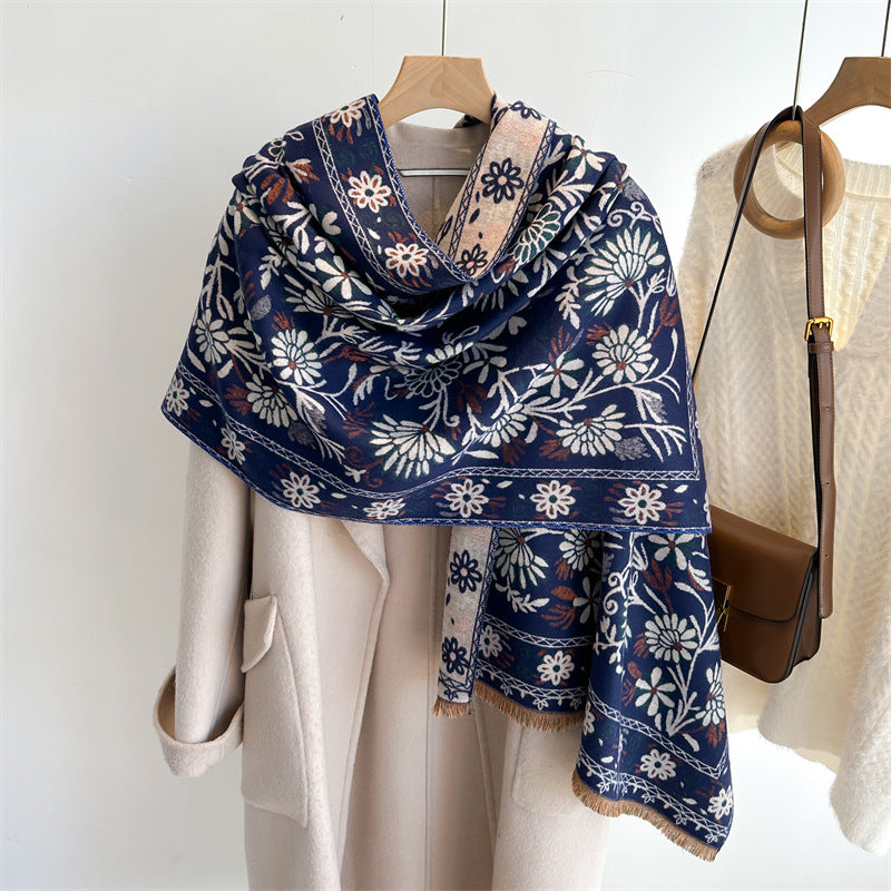 Cashmere-like Flower Scarf Warm Shawl - O Retalho