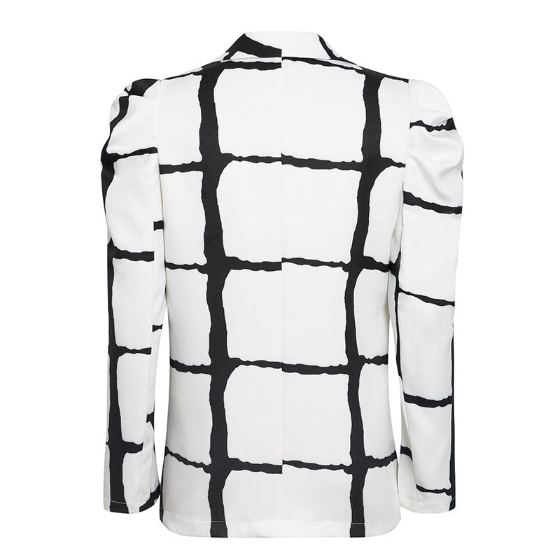 Blazer xadrez com decote em V profundo - O Retalho