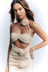 Vestido de Verão Elegante para Mulheres com Decote Halter Francês Oco em Três Dimensões - O Retalho