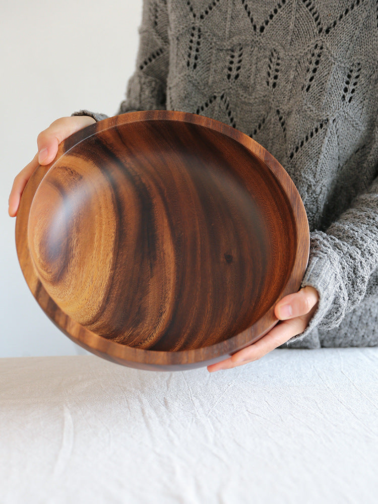 Tigela de madeira de acácia, utensílios de mesa de madeira de acácia. - O Retalho
