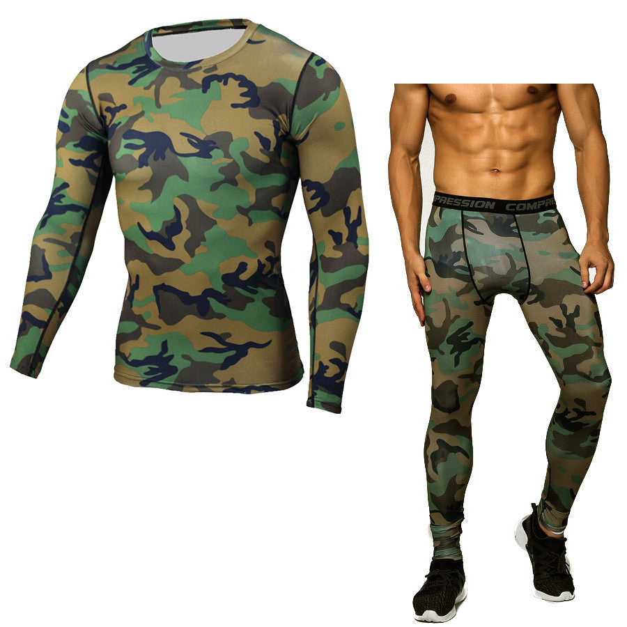 Conjunto de Compressão Camuflado para Esportes - Manga Longa e Calça Justa - O Retalho
