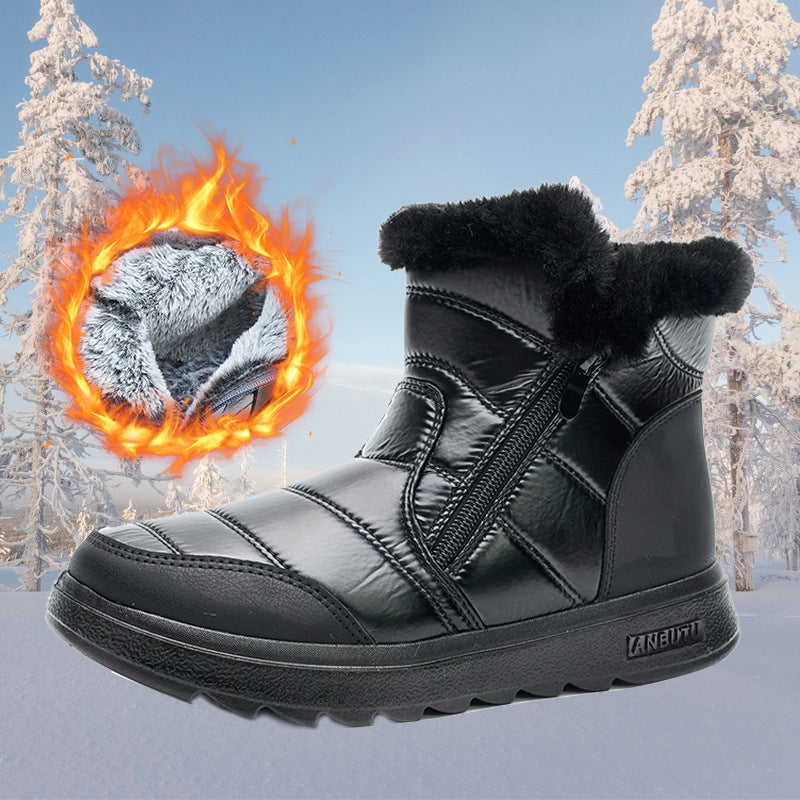 Winter Thick Plush Snow Boots With Side ZIpper High Top Platform Warm Cotton Shoes Women Solid Waterproof Fleece Walking Boot - O Retalho