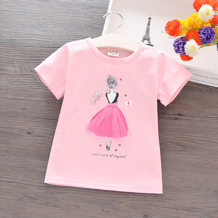 camiseta de algodão para meninas com desenhos animados - O Retalho