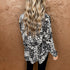 Blusa casual solta com decote em V de manga comprida com estampa - O Retalho