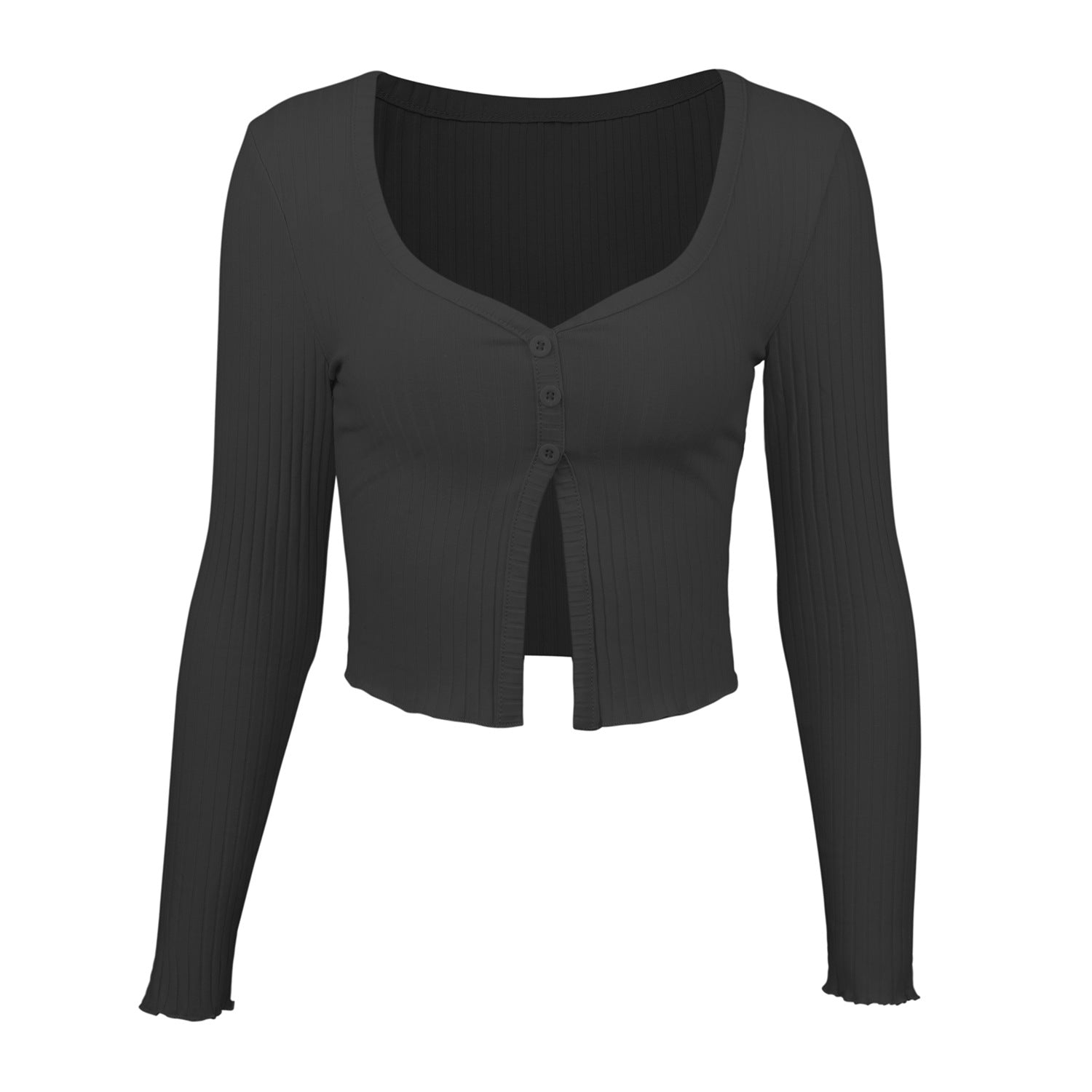 Long Sleeved Crop Cardigan Top Sexy Button Knit T-shirt - O Retalho