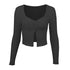 Long Sleeved Crop Cardigan Top Sexy Button Knit T-shirt - O Retalho