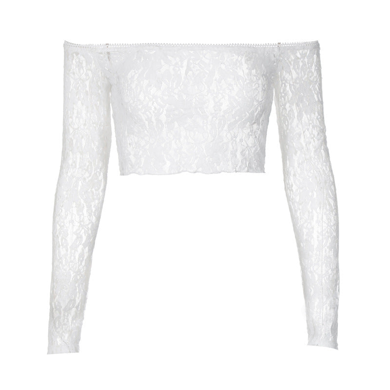 Blusa de renda com gola de ombro a ombro e manga comprida - O Retalho