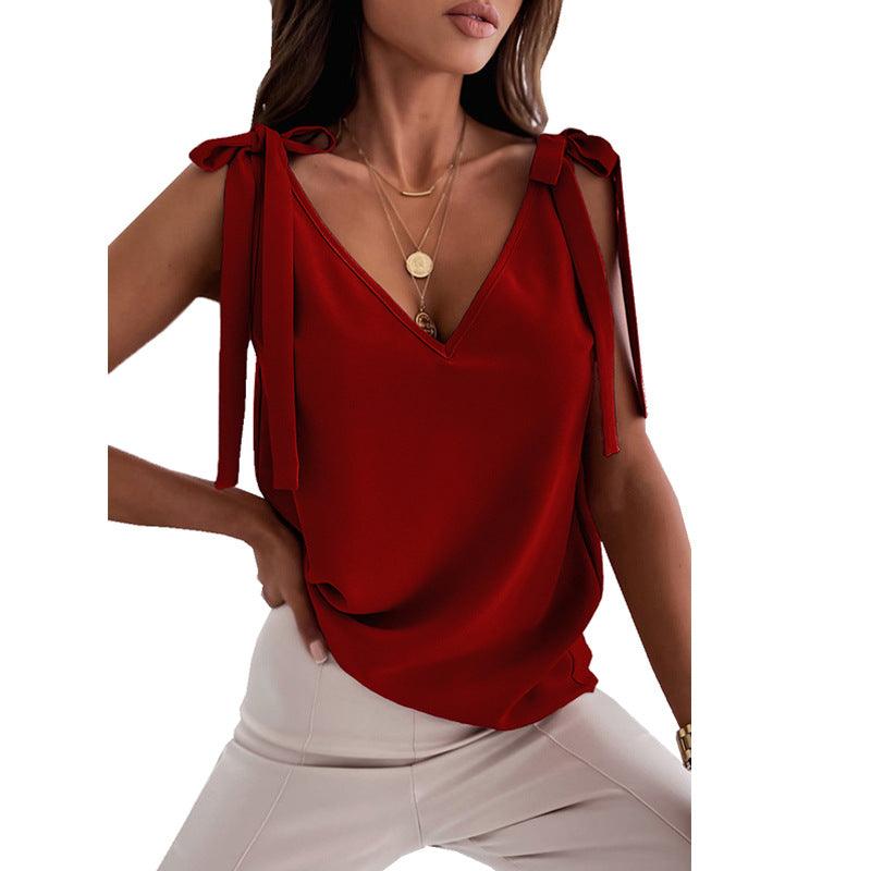 Blusa com alças em laços com decote em V - O Retalho