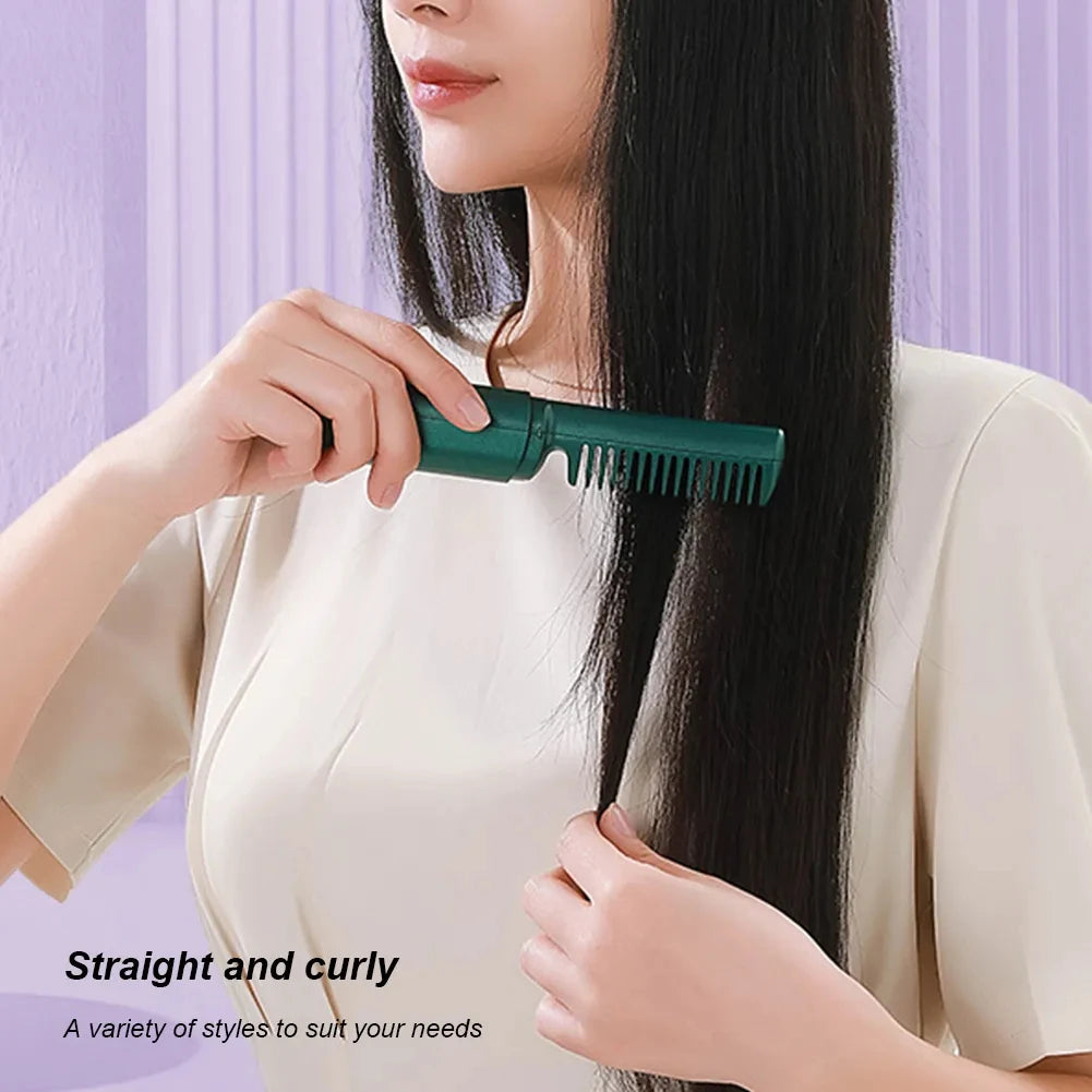 Professional Wireless Hair Straightener Curler Comb Fast Heating Negative Ion Straightening Curling Brush Hair Styling Tools - O Retalho