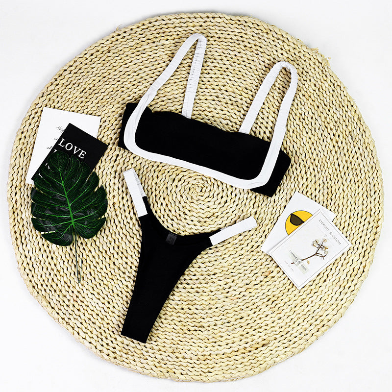Women's Temperament Leisure Stitching Tube Top Split Swimsuit