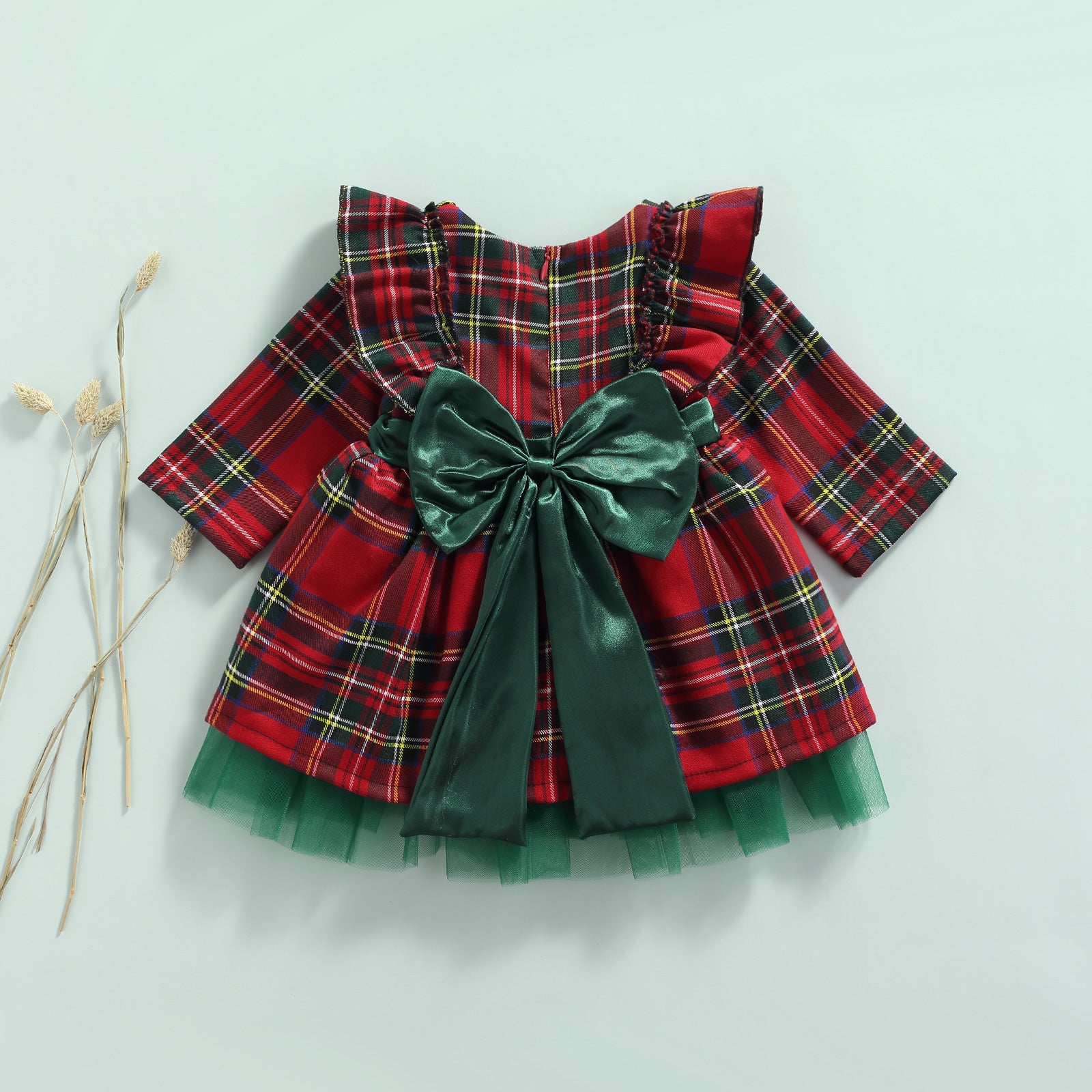 Vestido de Natal com laço xadrez vermelho para meninas - O Retalho
