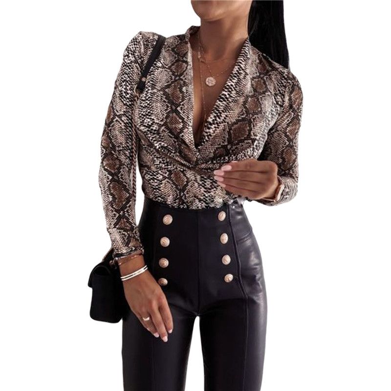 Blusa de manga comprida com decote em V com estampa - O Retalho